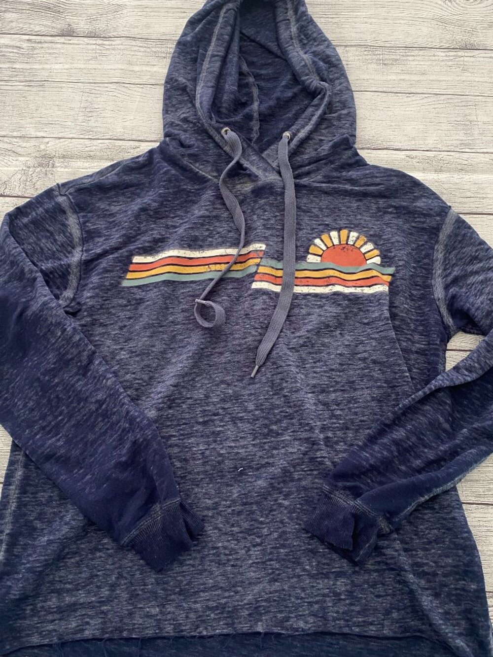 C&C California Blue Sunset Striped Lightweight Hooded Sweatshirt Beach Small